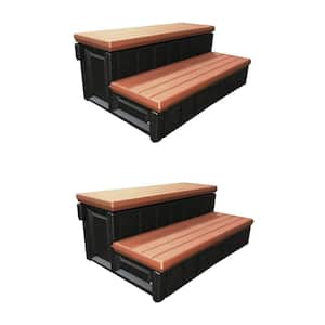 36 in. Deck Spa Hot Tub Storage Compartment Steps, Redwood (2-Pack)