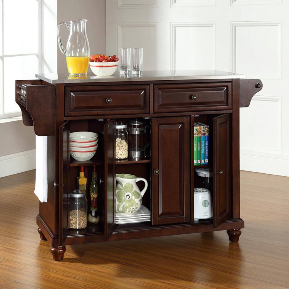 Mahogany Stainless Steel Top Full Size Kitchen Island