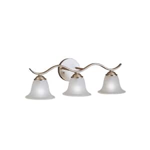 Dover 22.5 in. 3-Light Brushed Nickel Transitional Bathroom Vanity Light with Etched Seeded Glass