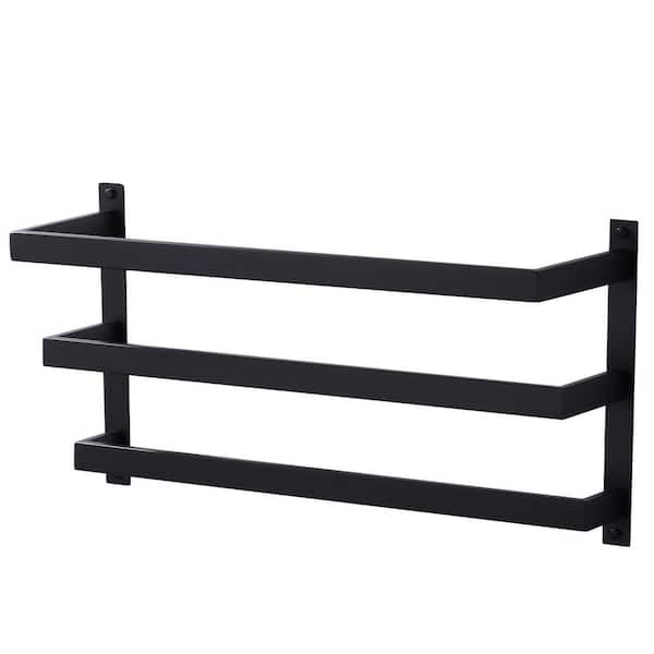 Square 24 in Wall Mounted Towel Rack Single Towel Holder in Matte Black