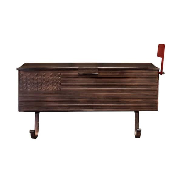 Copper Patriotic Metal Wall Mounted Mailbox with Outgoing Mail Flag and Newspaper Hangers