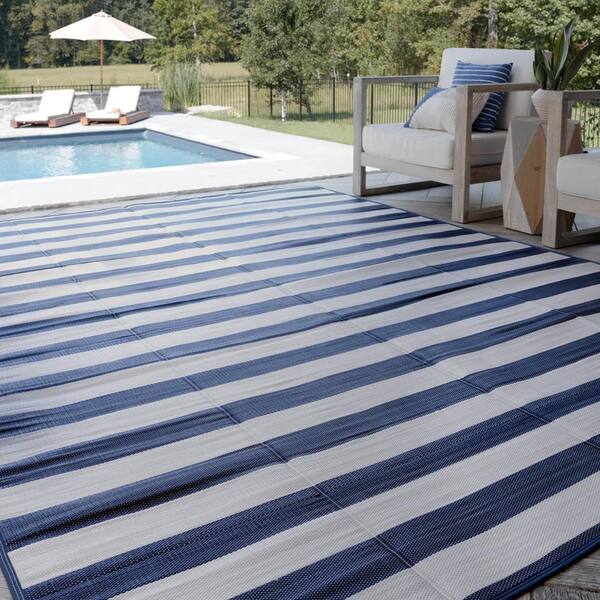 Luna Navy 8 ft. x 10 ft. Stripes Indoor/Outdoor Area Rug