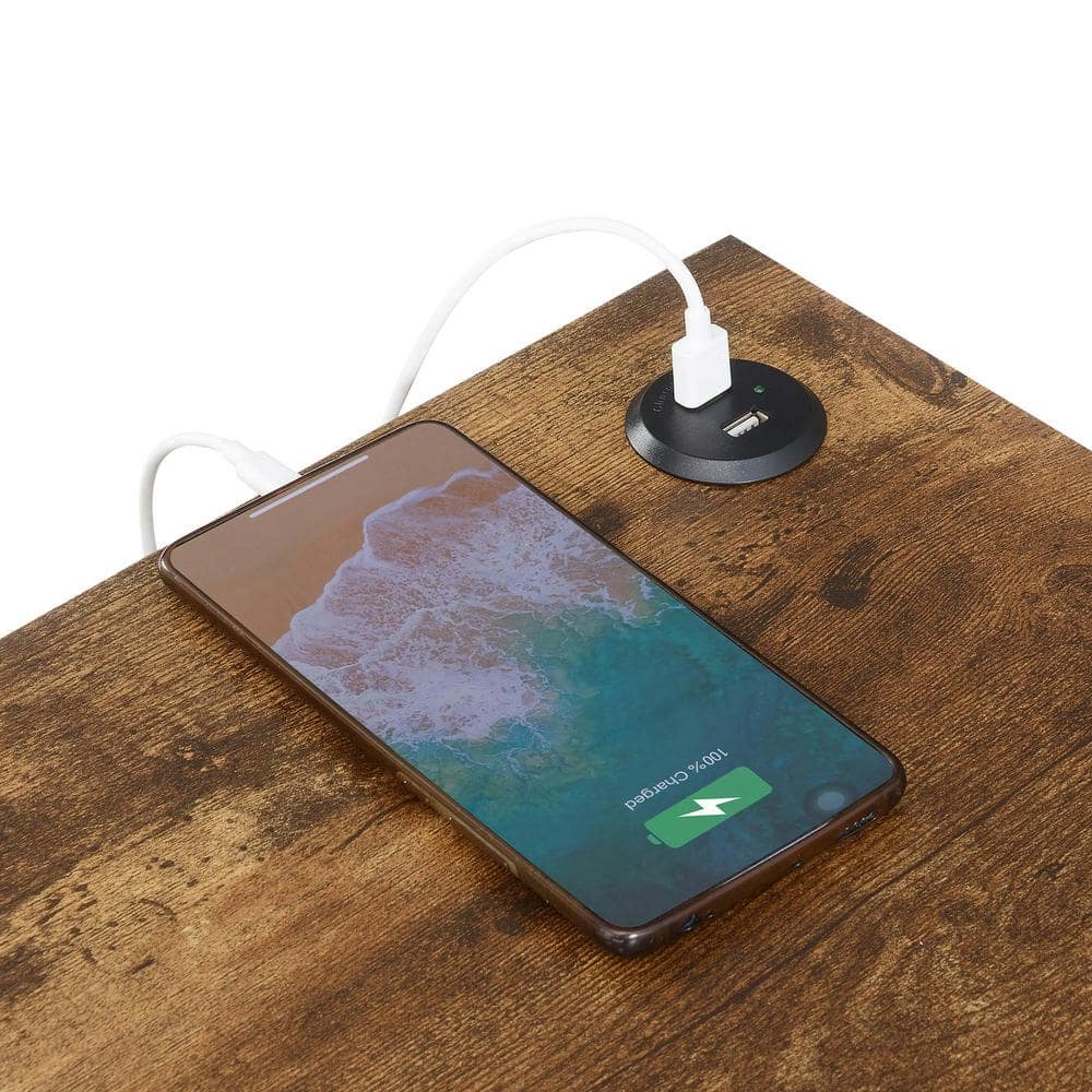 Tucson Starburst 24" Barnwood Chairside End Table with USB Charging Station