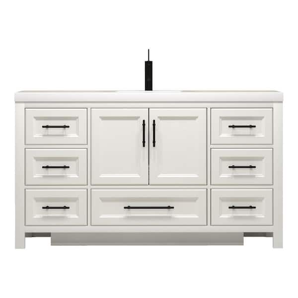 VIV 59 in. W x 20 in. D x 35 in. H Single Sink Freestanding Bath Vanity in White with White Acrylic Top