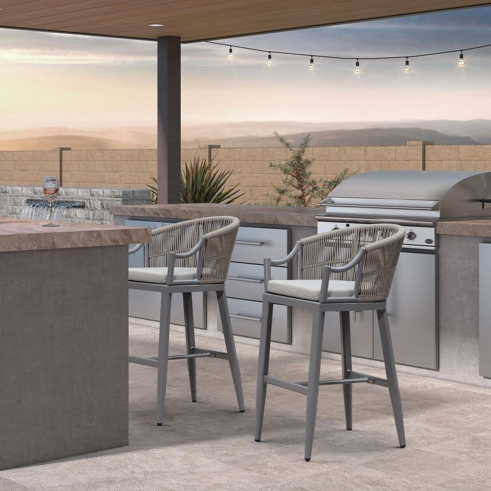 Modern Patio Wicker Metal Outdoor Bar Stool with Cushion, Backs & Ergonomic Armrest Balcony Garden Kitchen(2-Pack) price history on PriceWatchPro