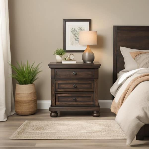 Picket House Furnishings Kingsley 3-Drawer Nightstand w/ USB in Walnut