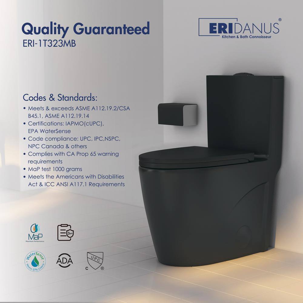 Reno Matte Black Elongated Dual Flush One-Piece Toilet