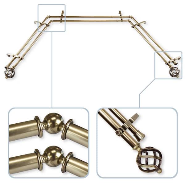 Rod Desyne Twist 13/16 in. Bay Window Double Curtain Rod 20 in. 36 in. 38 in. 72 in. - Antique Brass