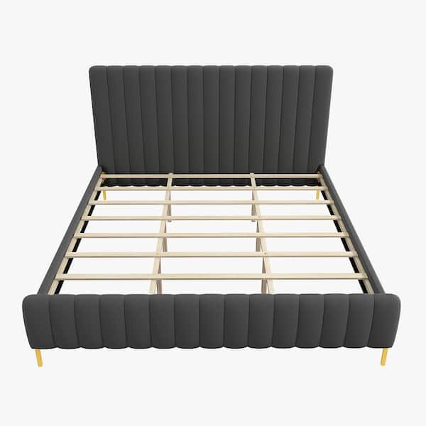 JAYDEN CREATION Latium 80.7 in. W x 85.8 in. D x 40.1 in. H Grey Tufted Upholstered Platform Bed with Center Legs