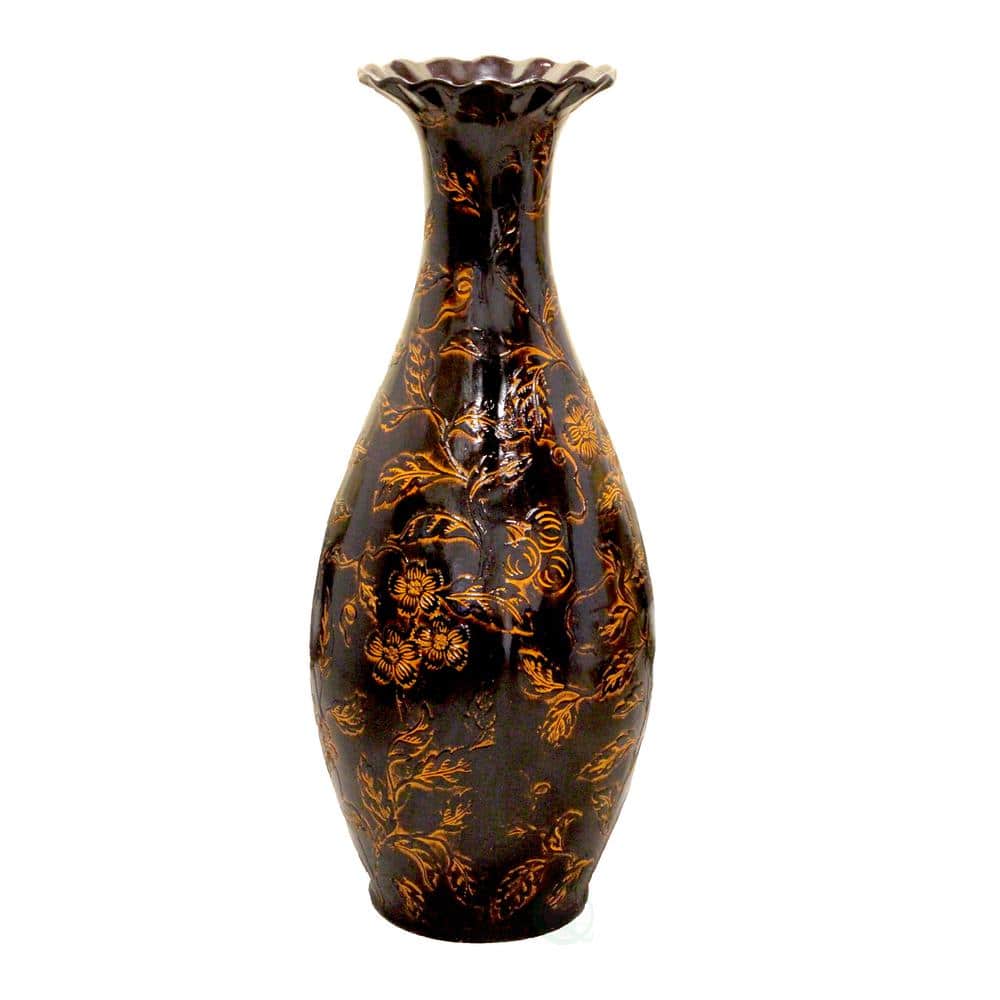Traditional Brown Trumpet Shaped 36" Plastic Floor Vase