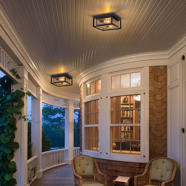 C Cattleya 11 in. 2-Light Black Motion Sensing Non-Dimmable