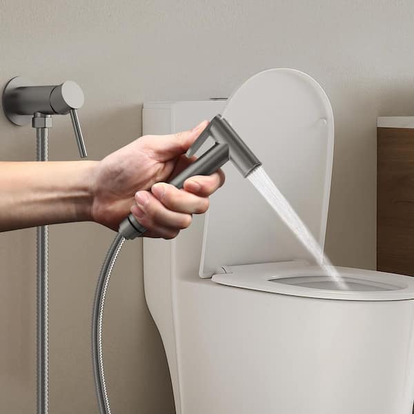 1-Handle Bidet Faucet Hot and Cold with Wall Mount Holder Solid Brass Body in Brushed Nickel