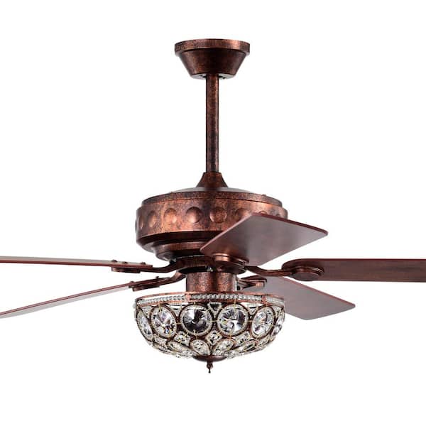 Jasiah 52 in. 3-Light Indoor Antique Copper Finish Ceiling Fan with Light Kit