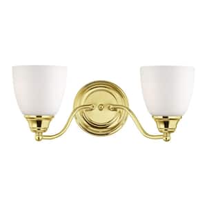 Beaumont 13.5 in. 2-Light Polished Brass Vanity Light with Satin Opal White Glass
