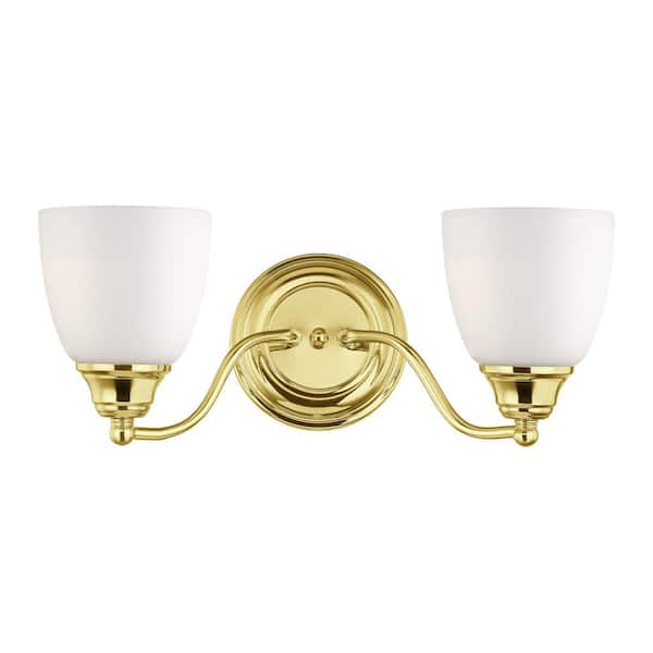 Livex Lighting Beaumont 13.5 in. 2-Light Polished Brass Vanity Light with Satin Opal White Glass