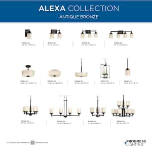 Alexa Collection 6-Light Antique Bronze Etched Umber Linen With Clear Edge Glass Modern Chandelier Light