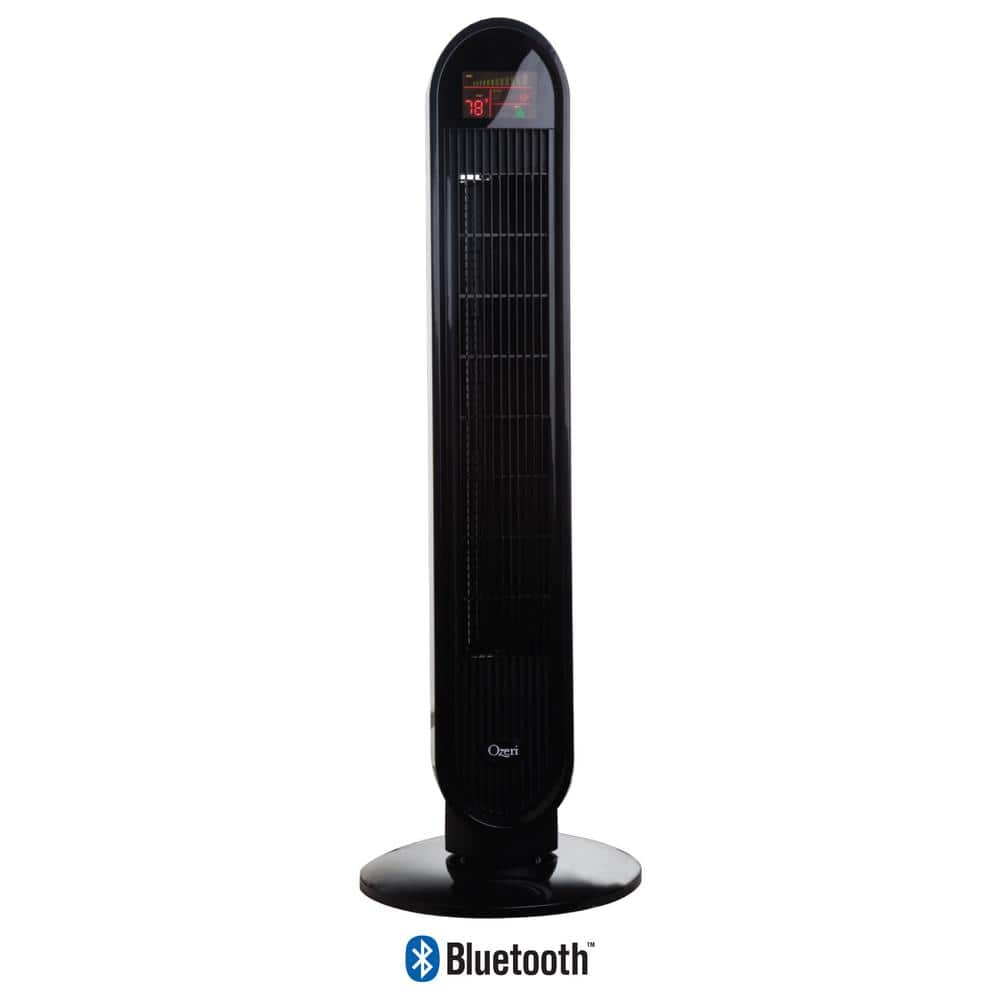 Black Glossy Bluetooth Oscillating Tower Fan with Remote Control