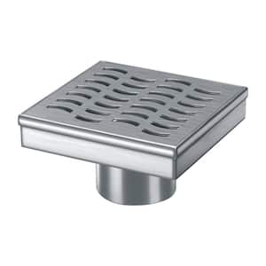 4 in. x 4 in. Stainless Steel Square Shower Drain with Wave Pattern Drain Cover