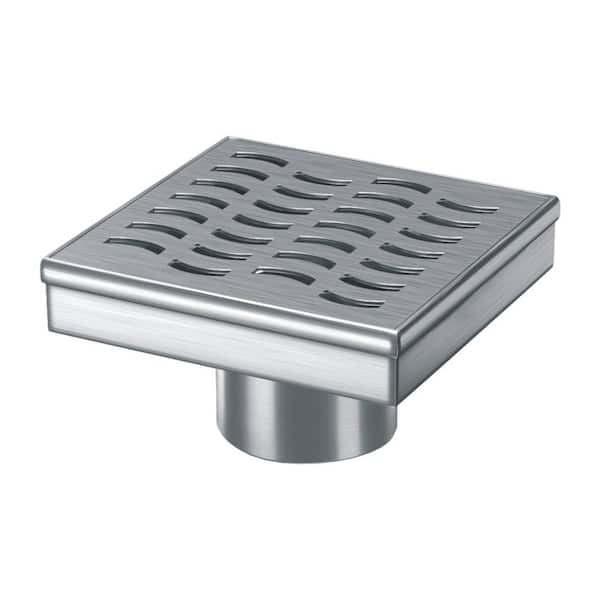 RELN 4 in. x 4 in. Stainless Steel Square Shower Drain with Wave Pattern Drain Cover