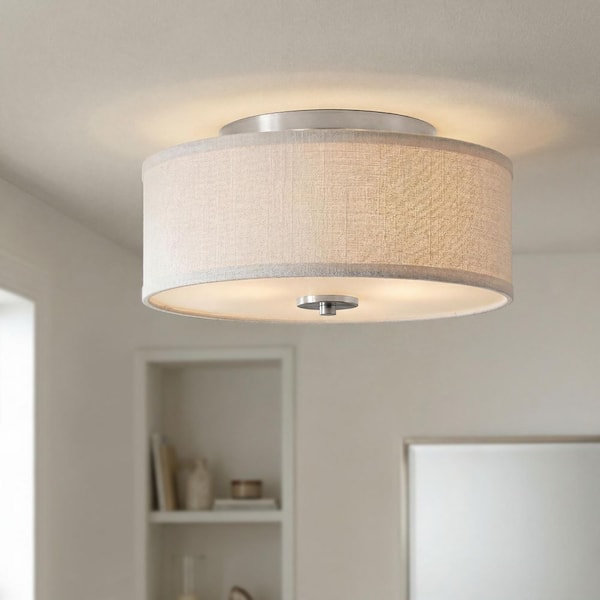 Inspire Collection 13 in. 2-Light Brushed Nickel Transitional Kitchen Ceiling Light Drum Flush Mount