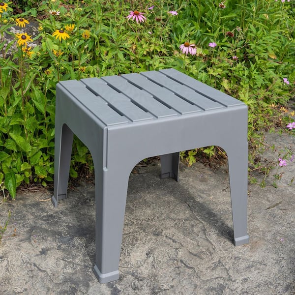 Adams Big Easy Stack Gray Square Resin 18 in. Outdoor Side Table