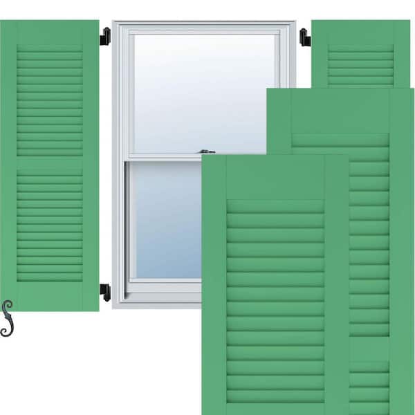 Ekena Millwork 18 in. W x 70 in. H Americraft 2 Equal Louver Exterior Real Wood Shutters Per Pair in Lily Pads