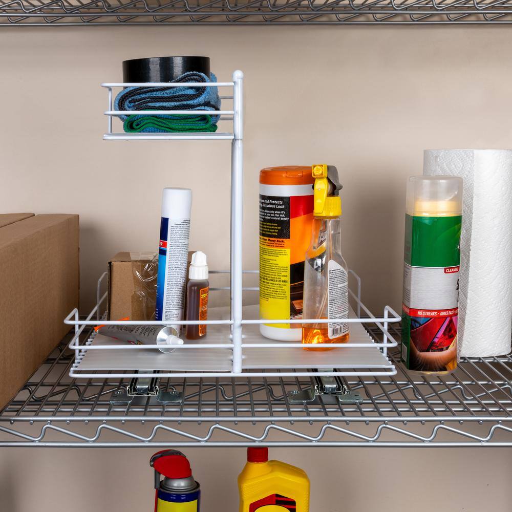 White Steel Double-Sided 2-Tier Slide-Out Pantry Organizer