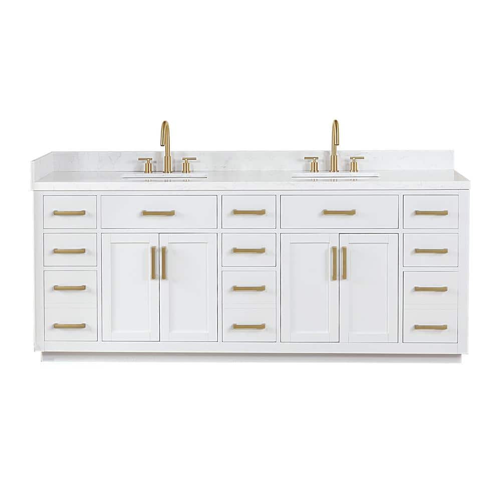Gavino 84" White Wood Vanity with Composite Stone Top