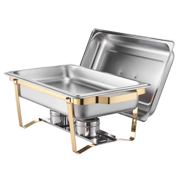 Buffet Serving Set, 4 Pack of 8 Qt. Crafted from Stainless Steel, Comes with 2 Full Size and 4 Half Size Pans, Gold
