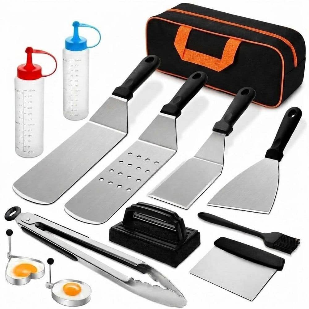 Stainless Steel Griddle Accessories Kit 14pcs Outdoor Grill Spatula Set with Scraper Easy Clean Storage price history on PriceWatchPro