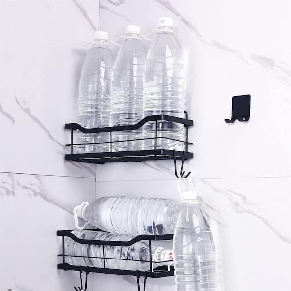 Adhesive Shower Ball Box Organizer, Hanging Black Shower Stand Rack,  Internal Shower Stand, Bathroom Trim organization storage with hooks,  household household essentials 
