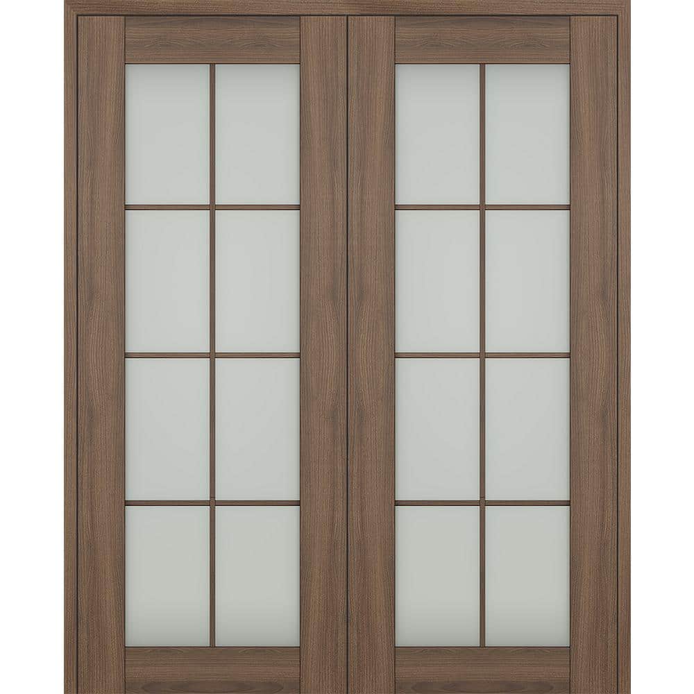 "Vona 64""x 80"" Both Active 8-Lite Frosted Glass Pecan Nutwood Wood Composite Double Prehung French Door" price history on PriceWatchPro