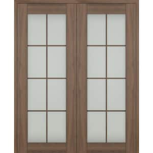 Vona 72"x 80" Both Active 8-Lite Frosted Glass Pecan Nutwood Wood Composite Double Prehung French Door