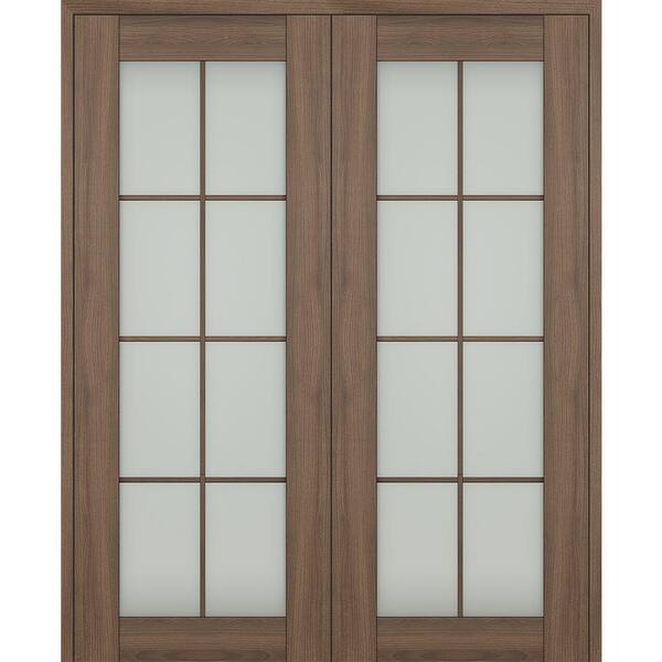 Belldinni Vona 64"x 96" Both Active 8-Lite Frosted Glass Pecan Nutwood Wood Composite Double Prehung French Door