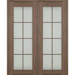 Vona 48"x 80" Both Active 8-Lite Frosted Glass Pecan Nutwood Wood Composite Double Prehung French Door