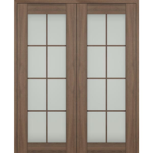 Vona 48"x 80" Both Active 8-Lite Frosted Glass Pecan Nutwood Wood Composite Double Prehung French Door