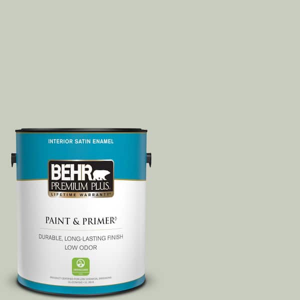 BEHR PREMIUM PLUS 1 gal. #PPL-80 Dynasty Celadon Satin Enamel Low Odor Interior Paint & Primer