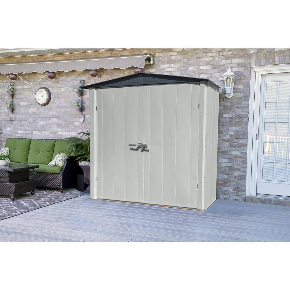 Flute Gray and Anthracite Steel Patio Shed with Swing Doors