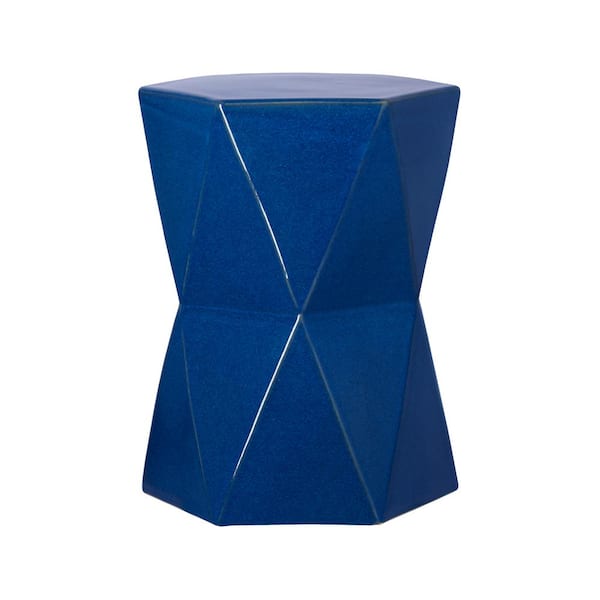 Emissary Matrix 18 in. H Blue Hexagon Ceramic Garden Stool