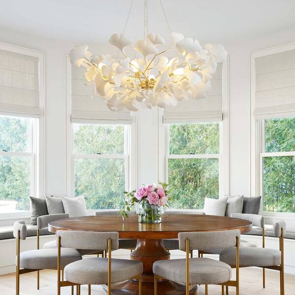 8-Light Gold Chandelier, Luxury Ginkgo Branch Chandelier for Living Room, Dining Room, Foyer, Kitchen Island-L 39 in.