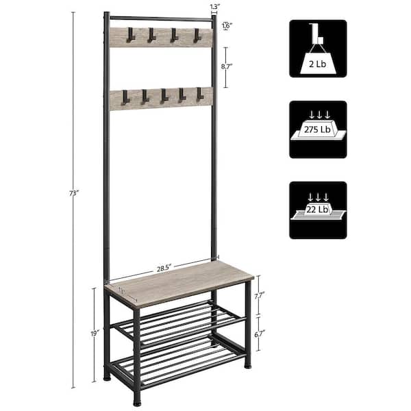 Dracelo Grey Hall Tree Coat Rack with Shoe Storage Bench B09FD8QH9S - The Home  Depot