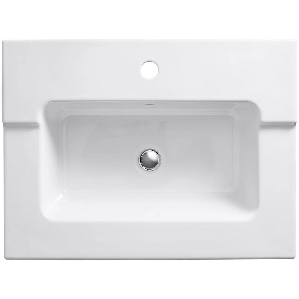 White Ceramic Vanity-Top Bathroom Sink with Single Faucet Hole