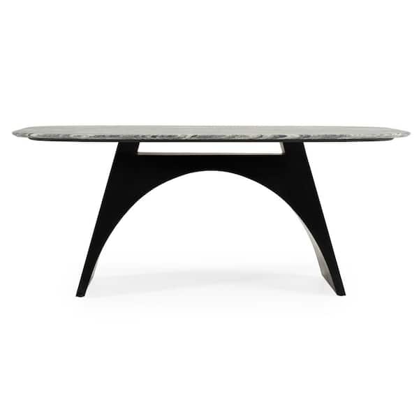 Modrest Colbert Modern Black and White Marble 35.5 in. Trestle Dining Table Seats 6