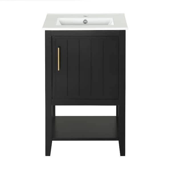 20 in. Single Sink Freestanding Black Bath Vanity with White Ceramic Top and Soft Closing Door Unassembled