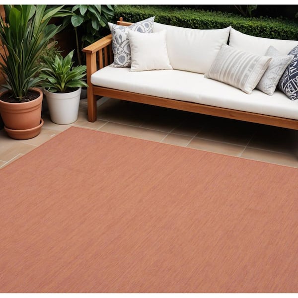 Terra Cotta 7 ft. x  10 ft. Woven Abstract Polyester Runner Indoor/Outdoor Area Rug