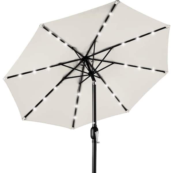 Dyiom 10 ft. Solar Powered Polyester LED Patio Light and Fade Resistant Fabric - Ivoryw/Tilt, Beach word umbrella