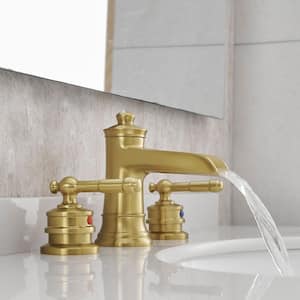 8 in. Widespread 2-Handle Bathroom Faucet With Pop-Up Drain Assembly and Waterfall in Brushed Gold