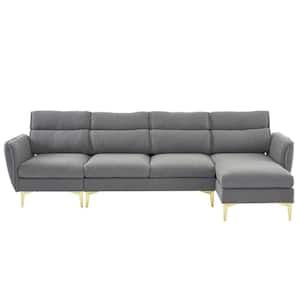 112.2 in. Slope Arm 3-Piece Polyfiber L-shaped Sectional Sofa in. Gray