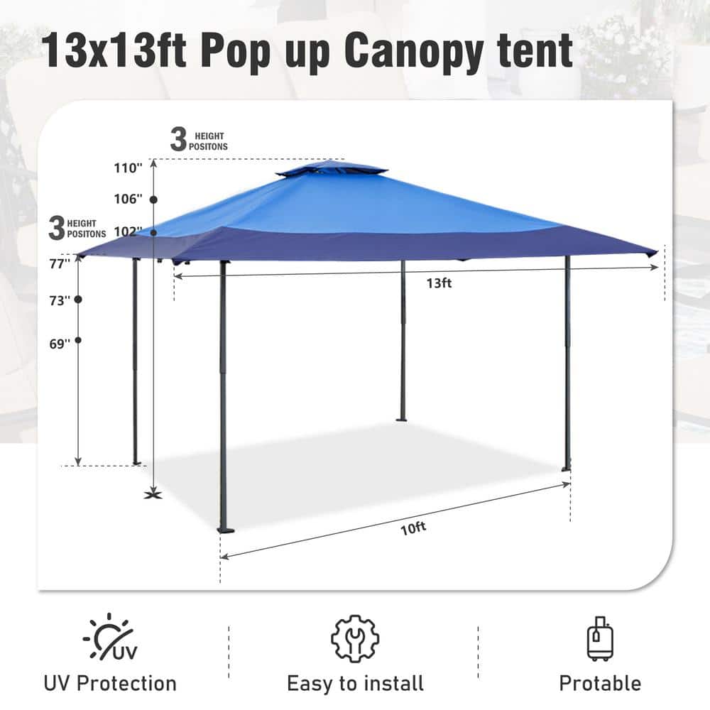 Blue and Beige 13' x 13' Pop-Up Canopy Tent with Steel Frame