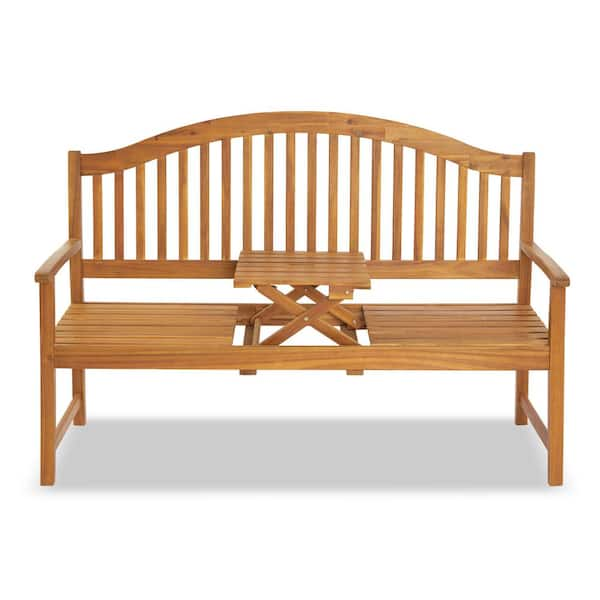 VINGLI 59 in. Acacia Wood Outdoor Bench with Table, Garden Bench Patio Porch Bench